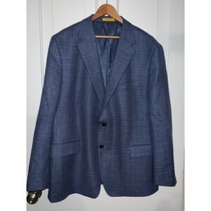 Hickey Freeman Mens Blue Plaid Wool Silk Linen Blend Sport Coat Blazer Size 48R